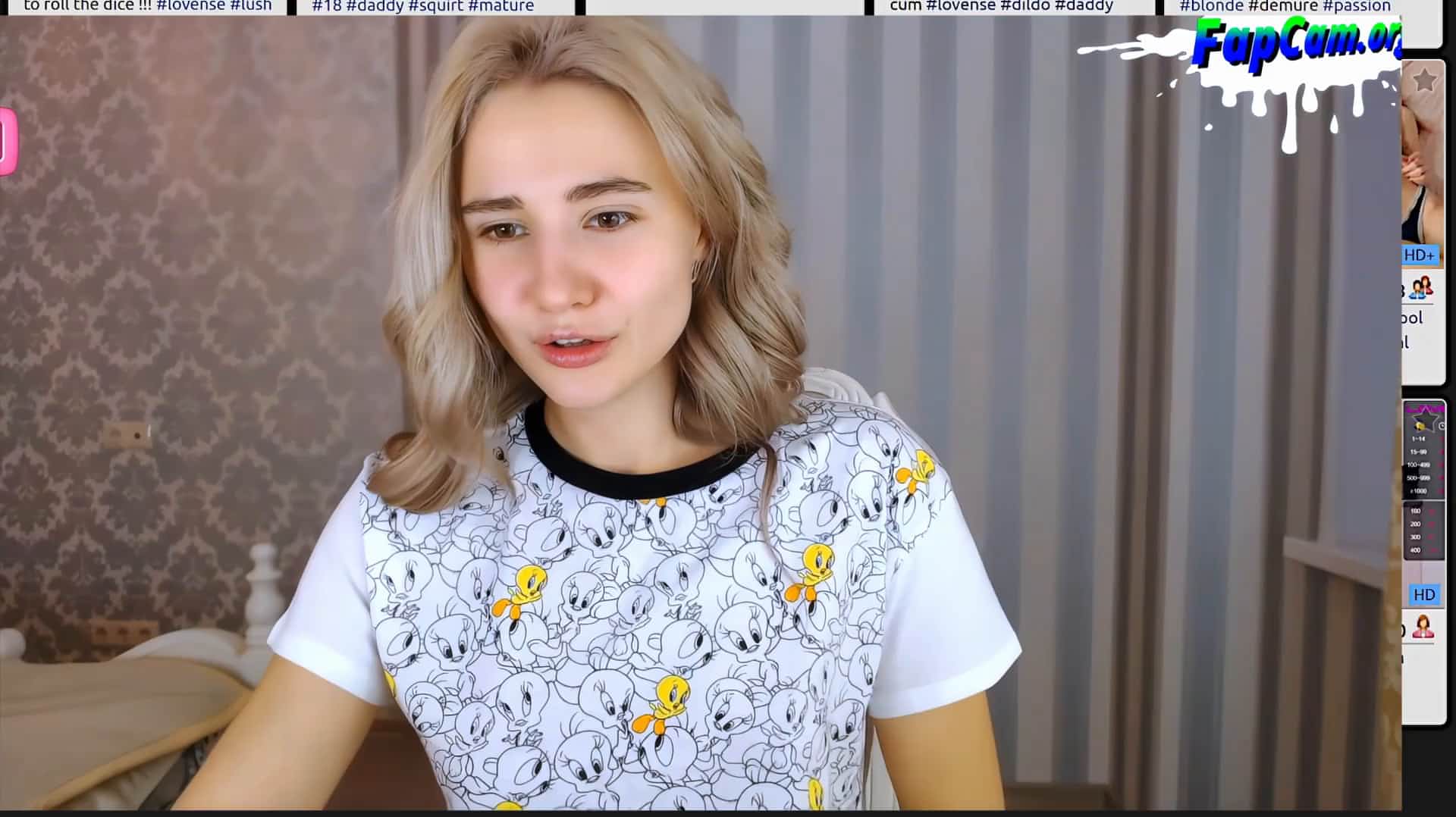 Curly blonde amateur teen with small tits and perky nipples naked on webcam