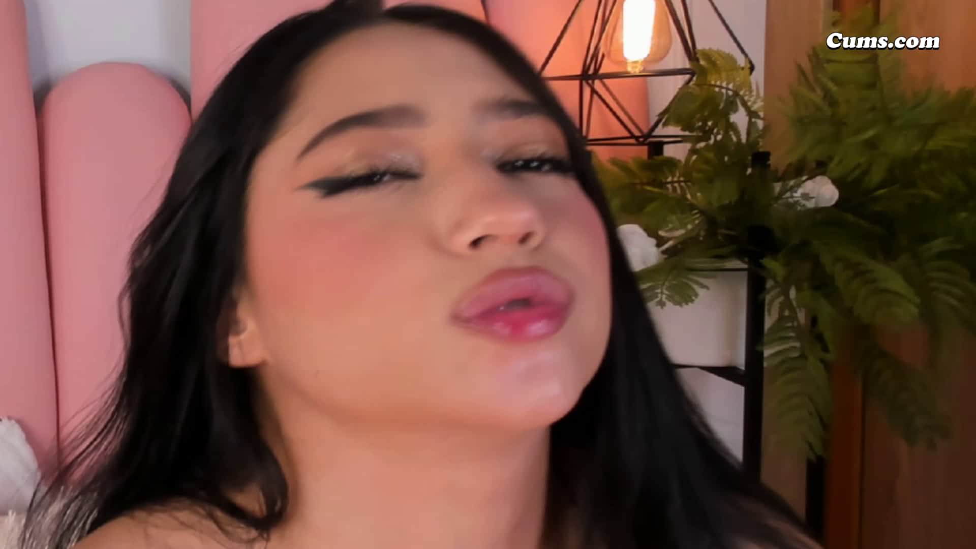 Brunette with huge tits toys her tight pussy