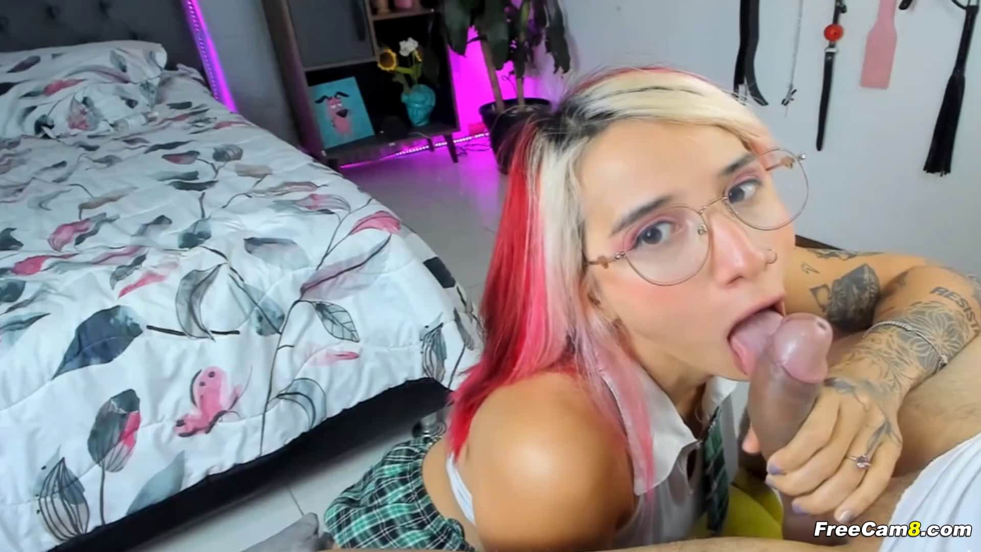 Latina bombshells take turns sucking cock